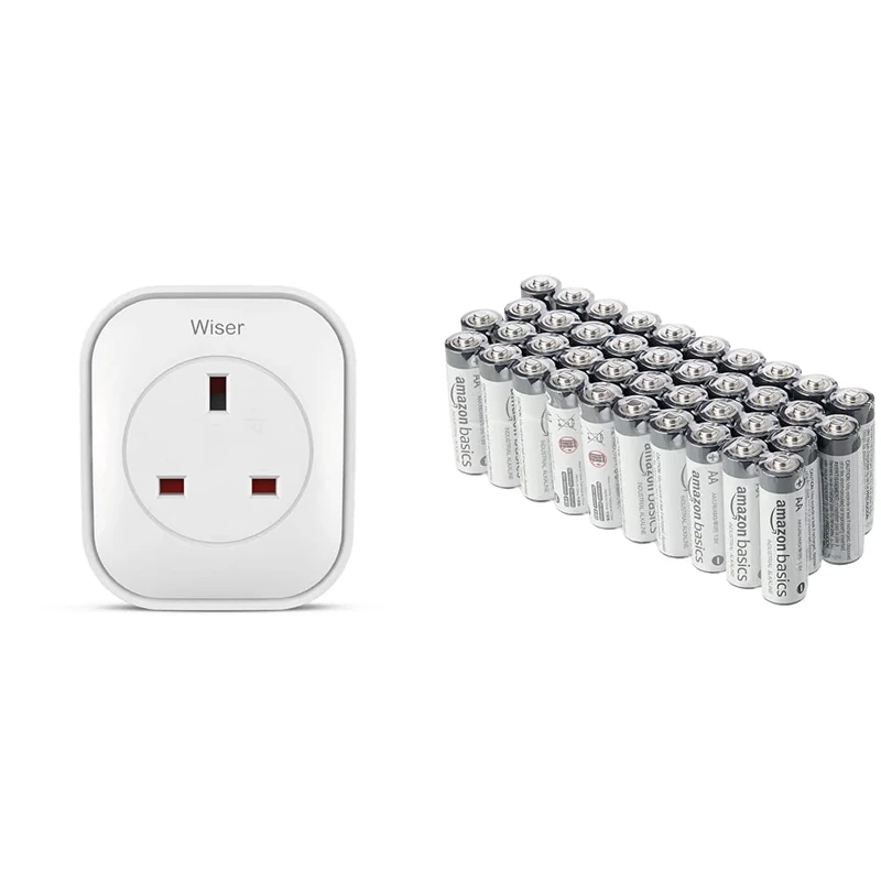 Drayton Wiser Smart Plug & Smart Heating System Range Extender - Works with Amazon Alexa & Amazon Basics AA Alkaline Batteries, Industrial Double A, 5-Year Shelf Life, 40-Pack