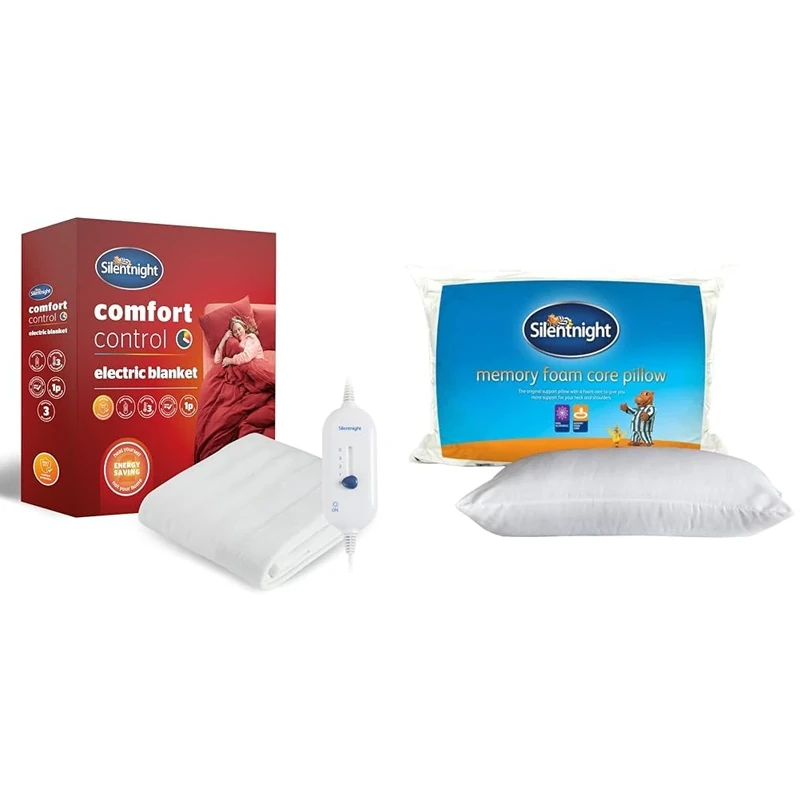 Silentnight Comfort Control Electric Blanket - Heated Electric Fitted Underblanket & Essential Memory Foam Core Pillow, Packaging may vary