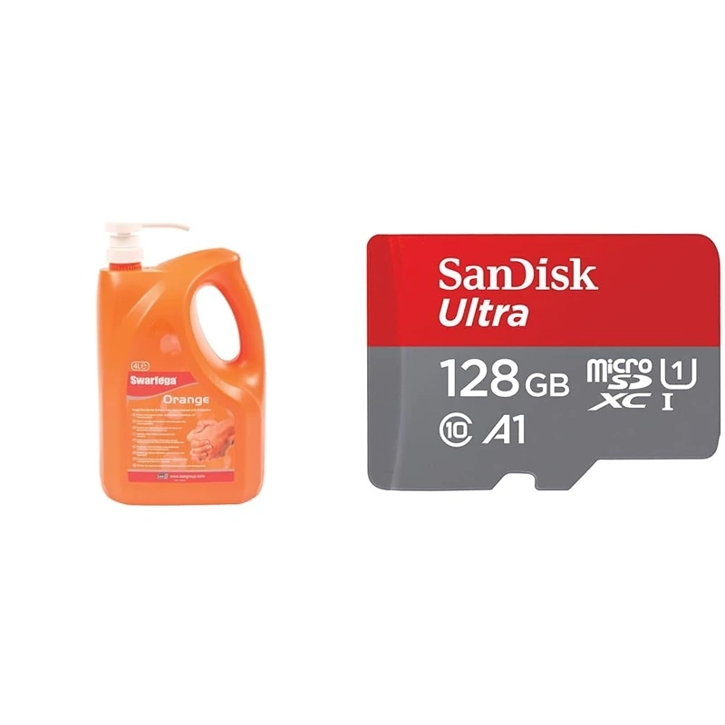 Swarfega Orange Hand Wash, Solvent-Free Heavy Duty Hand Cleaner with Natural Scrub and Moisturisers & SanDisk 128GB Ultra microSDXC card + SD adapter up to 140 MB/s with A1 App Performance UHS-I