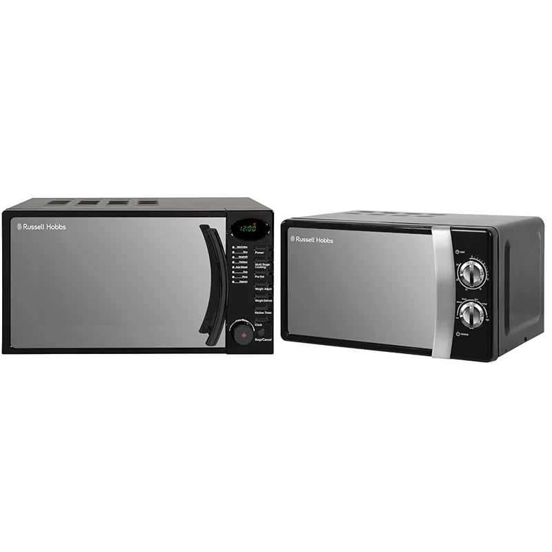 Russell Hobbs RHM1714B 17 Litre 700 W Black Digital Solo Microwave with 5 Power Levels, Digital Clock & RHMM701B 17 Litre 700 W Black Solo Manual Microwave with 5 Power Levels