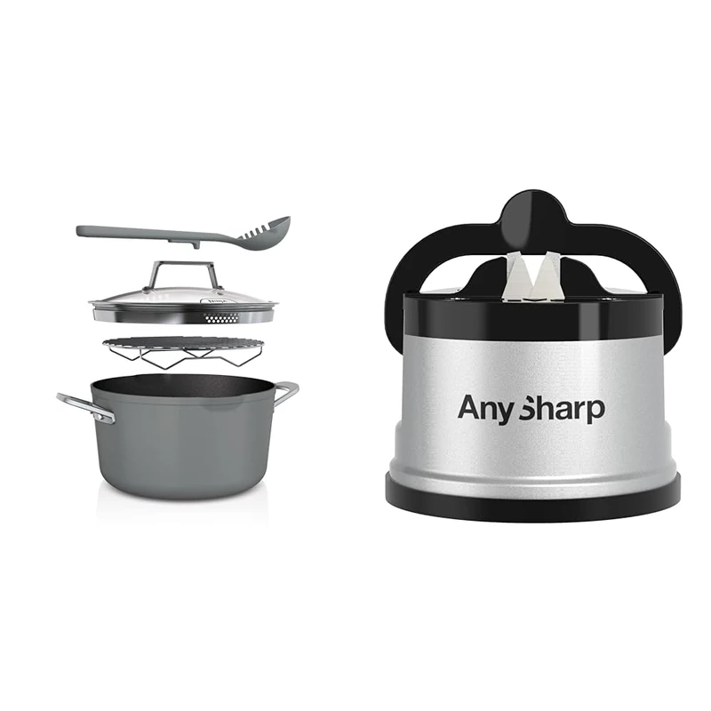 Ninja Foodi 8-in-1 PossiblePot with ZEROSTICK, Roasting/Steaming Rack, Strainer, Utensil, Glass Lid & AnySharp Knife Sharpener, Hands-Free Safety, PowerGrip Suction, Safely Sharpens All Kitchen Knives