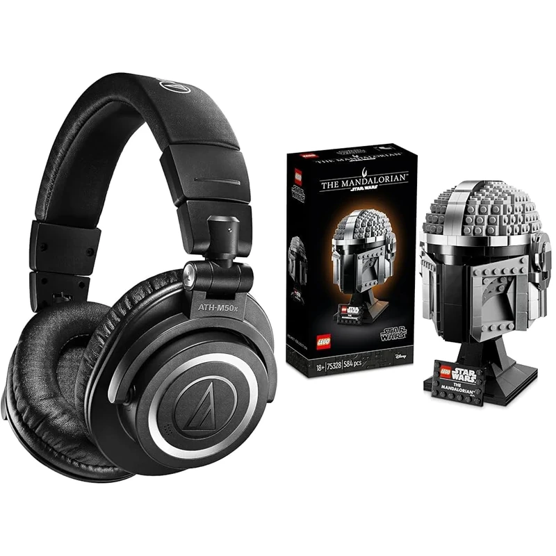 Audio-Technica M50xBT2 Wireless Headphone Black & LEGO 75328 Star Wars The Mandalorian Helmet Buildable Model Kit, Display Collectible Decoration Set