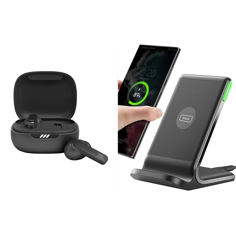 JBL Live Pro 2 TWS Earphones, In Ear, Noise Cancelling Bluetooth Earphones with 40 hours of Battery Life & INIU Wireless Charger, 15W Fast Wireless Charging Stand Qi Certified