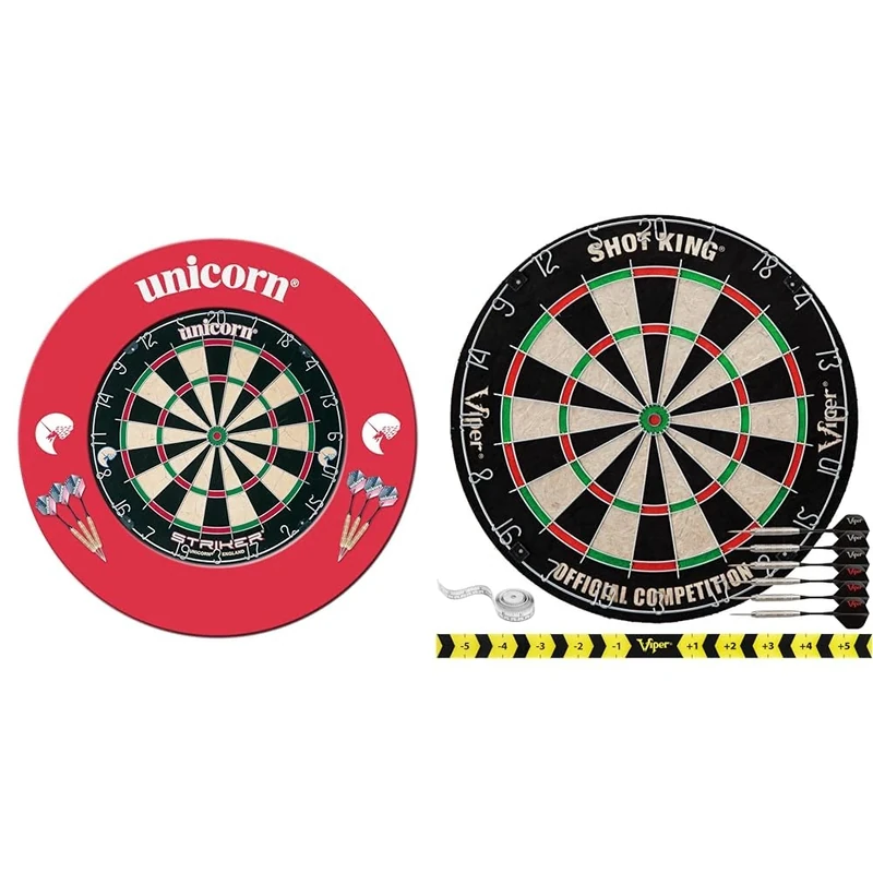 Unicorn Dartboard & Backboard Surround | Striker | Sisal Bristle Board & Lightweight Injection & Viper by GLD Products Shot King Regulation Bristle Steel Tip Dartboard Set