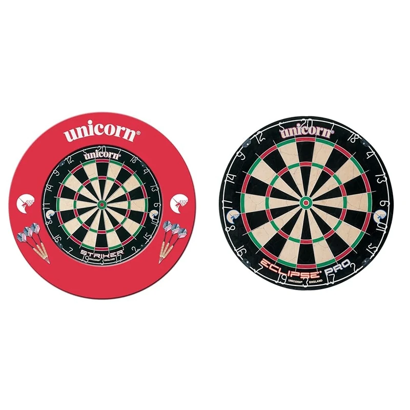 Unicorn Dartboard & Backboard Surround | Striker | Sisal Bristle Board & Lightweight Injection & Dartboard | Eclipse Pro | Ultra-Visible Number Ring & Spider | Championship Quality Sisal Bristle