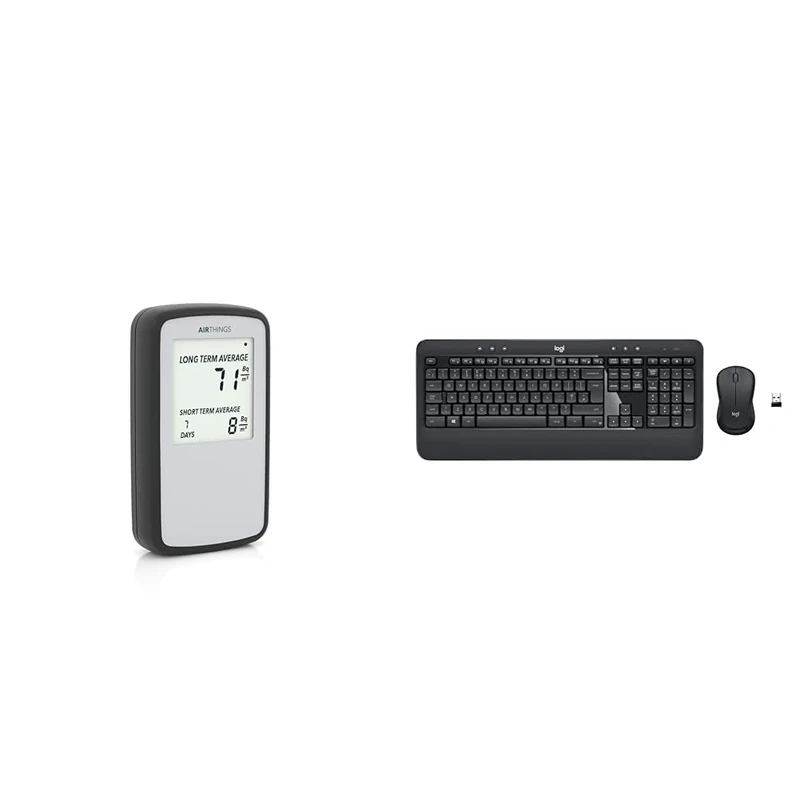 Airthings Corentium Home Radon Detector - 224 Portable, Lightweight, Easy-to-Use, (3) AAA Battery & Logitech MK540 Advanced Wireless Keyboard and Mouse Combo for Windows, 2.4 GHz Unifying USB-Receiver