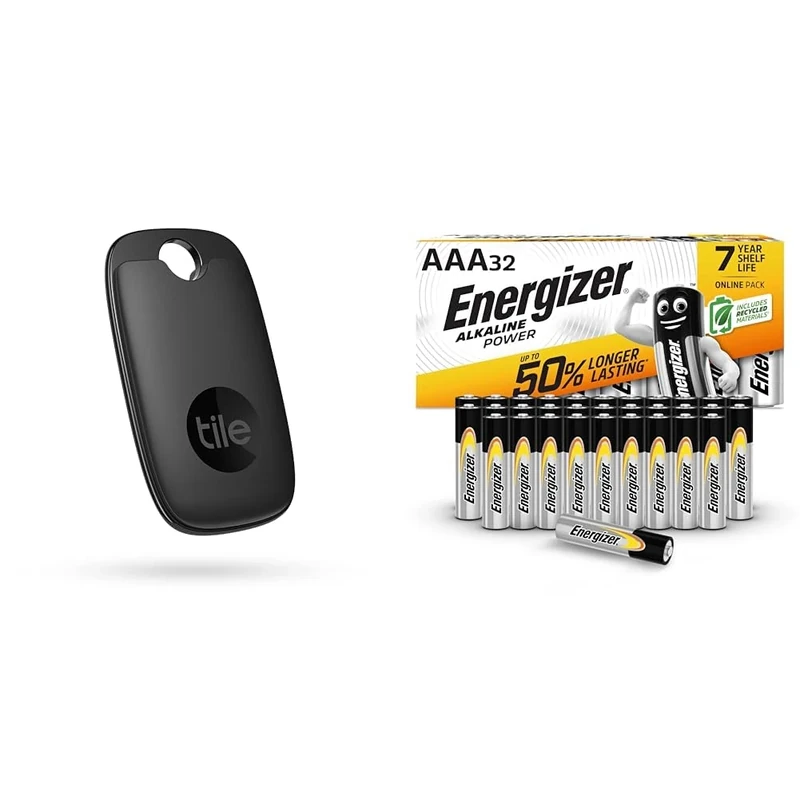 Tile Pro (2022) Bluetooth Item Finder, 1 Pack, 120m finding range, works with Alexa and Google & Energizer AAA Batteries, Alkaline Power, Triple A Battery Pack, 32 Pack (Packaging May Vary)