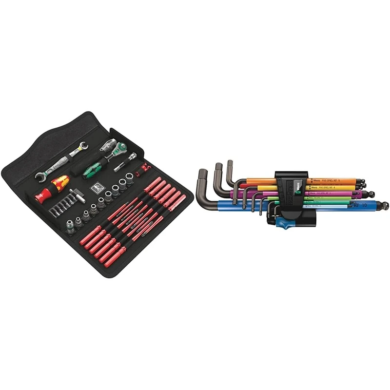 Wera 135926 Kraftform Kompakt W1 Maintenance Kit & 950 SPKL/9 SM HF Multicolour L-Key Set Metric BlackLaser with HOL