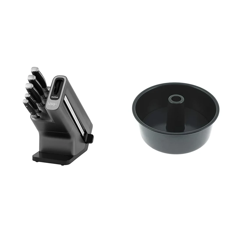 Ninja Foodi StaySharp Knife Block with Integrated Sharpener, 5-Piece Knife Set Includes Chef Knife & Non-Stick Tube Pan [4384J300EUUK] Official Accessory Compatible with Ninja Foodi Multi-Cookers