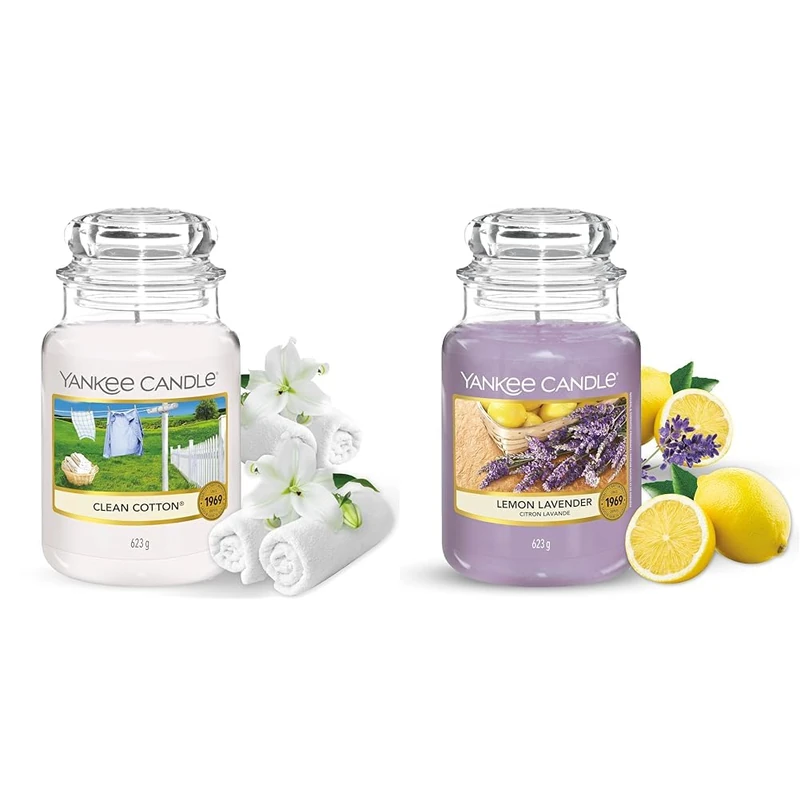 Yankee Candle Large Jar Candle | Clean Cotton & Lemon Lavender Scent | Long Burning: Up to 150 Hours