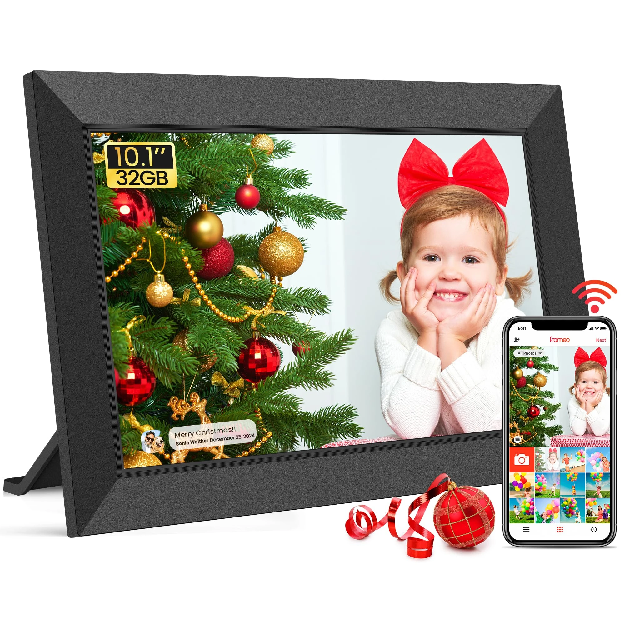 Frameo 10.1 inch Digital Photo Frame - WiFi Digital Picture Frame Built in 32GB Memory, HD 1280 * 800 IPS Touchscreen, Auto Rotate, Easy Setup and Share Photos or Videos via Frameo APP