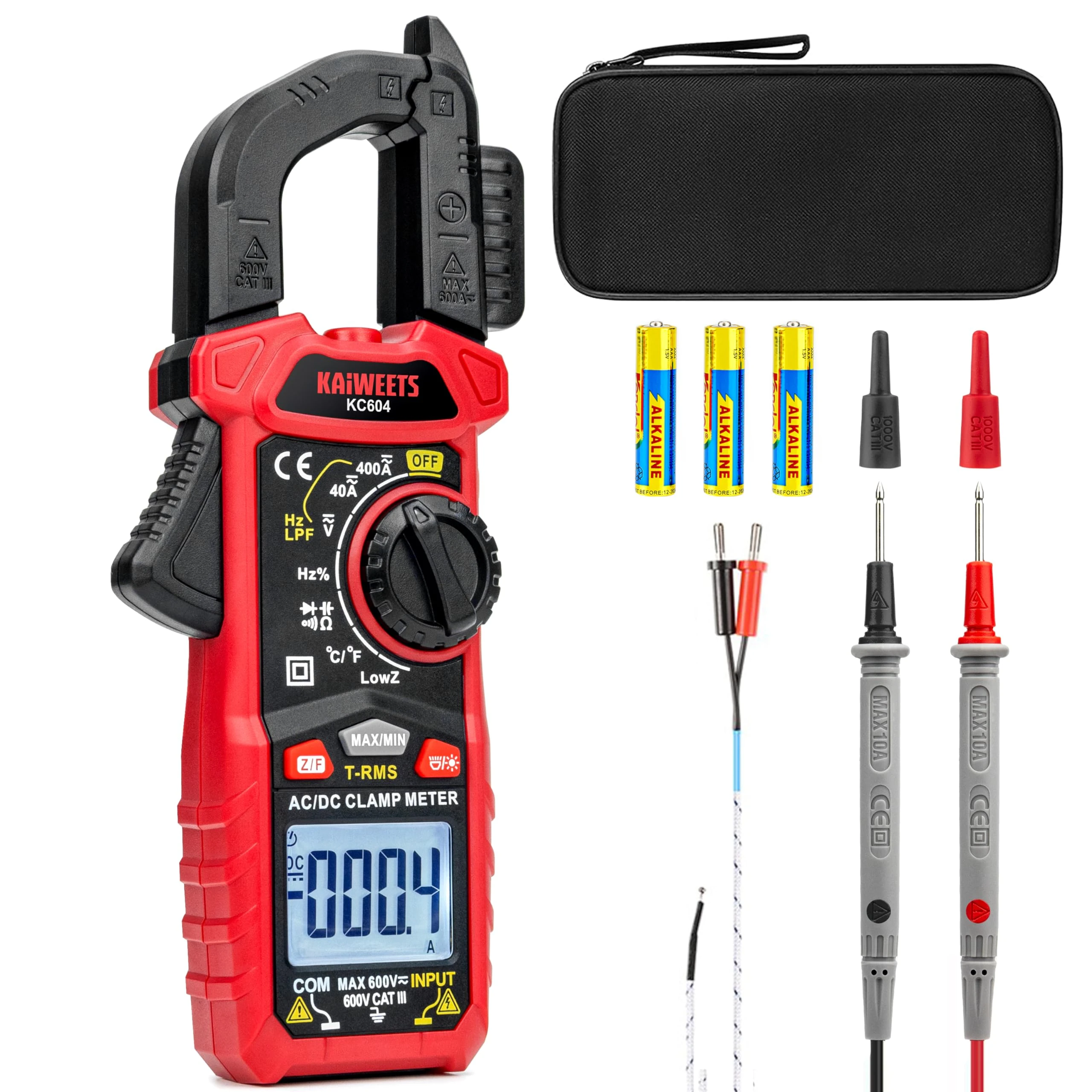 KAIWEETS Clamp Meter DC/AC current, Amp Meter Auto-ranging with D-Shaped Jaw, Clamp Multimeter Flashlight Backlight for Measuring AC DC Voltage Current Temperature Continuity Diode NCV, KC604