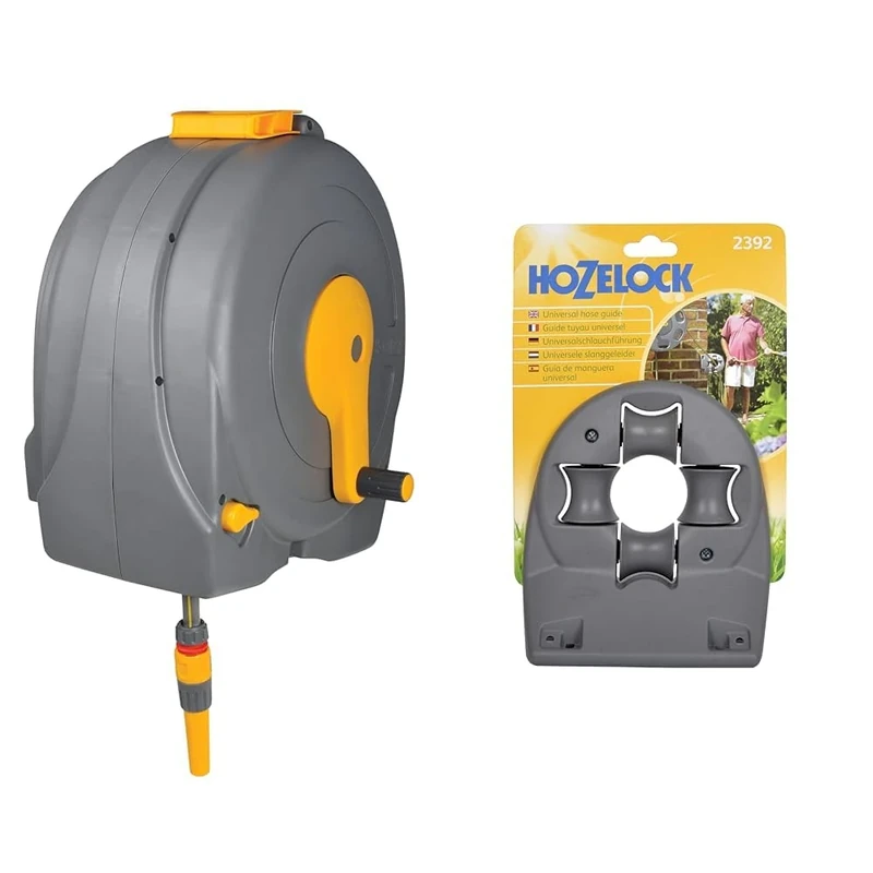 HOZELOCK - Wall-Mounted Fast Reel 40 m : Easy Rewinding with its Integrated Hose Guide System & Universal Hose Guide : Helps to Guide Your Hose Around Hard Wearing Corners