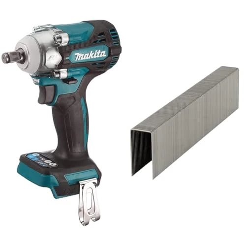 Makita DTW300Z Li-ion LXT Brushless Cordless Impact Wrench, Batteries and Charger Not Included, 18 V & F-32689 Staple 22 mm x 10 mm 5040 Qty, Multi-Colour