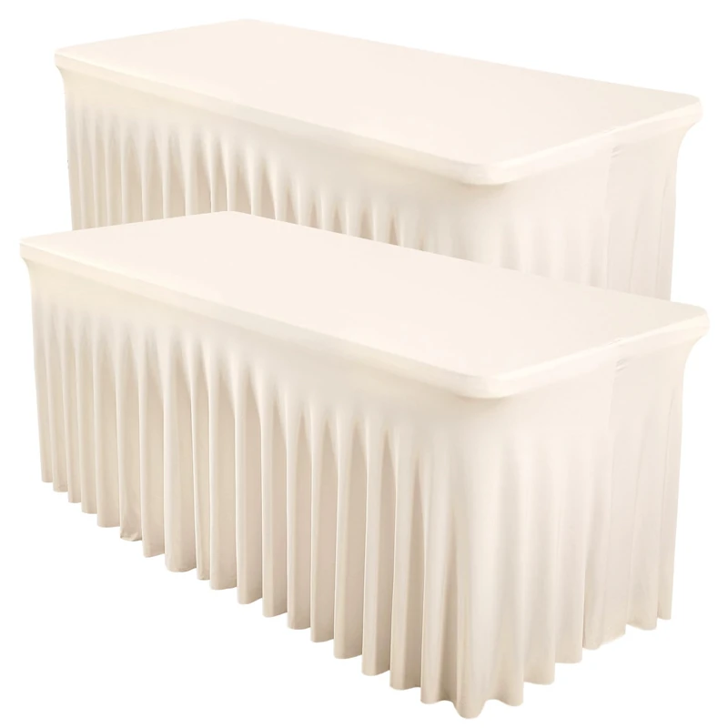Shillance 2 Packs Ivory Spandex Tableclothes for 8 Foot Rectangle Table, Spandex Table Covers 8FT Stretch Table Skirts Rectangle Wrinkle Free Fitted Table Cloth for Event, Wedding, Banquet & Parties
