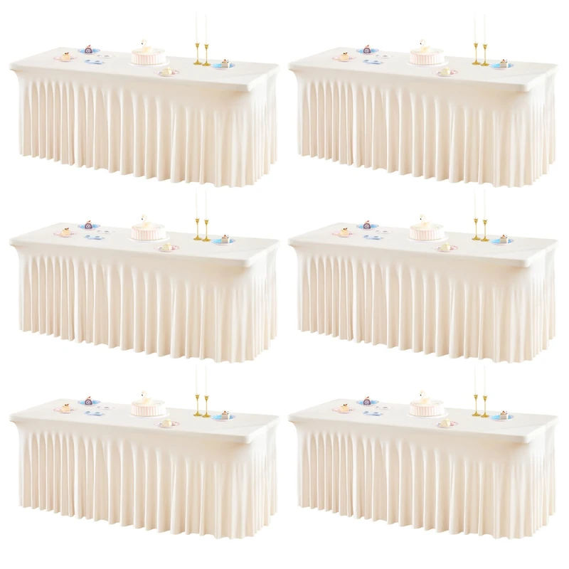 Shillance Ivory Spandex Table Covers 8ft, 6 Packs Fitted Table Covers for 8 Foot Tables Stretch Spandex Table Skirts Rectangle Tables for Event, Wedding, Banquet & Parties