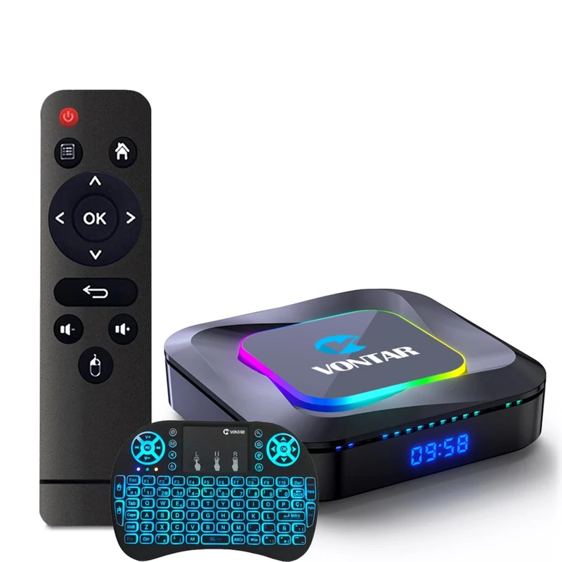 Android TV Box 13.0, VONTAR R3 Wi-Fi 6 4GB RAM 128GB ROM, RK3528 CPU Quad-Core 2.4G/5G Wi-Fi BT 5.0 USB 3.0 Android Box with Mini Wireless Keyboard,4GB+64GB