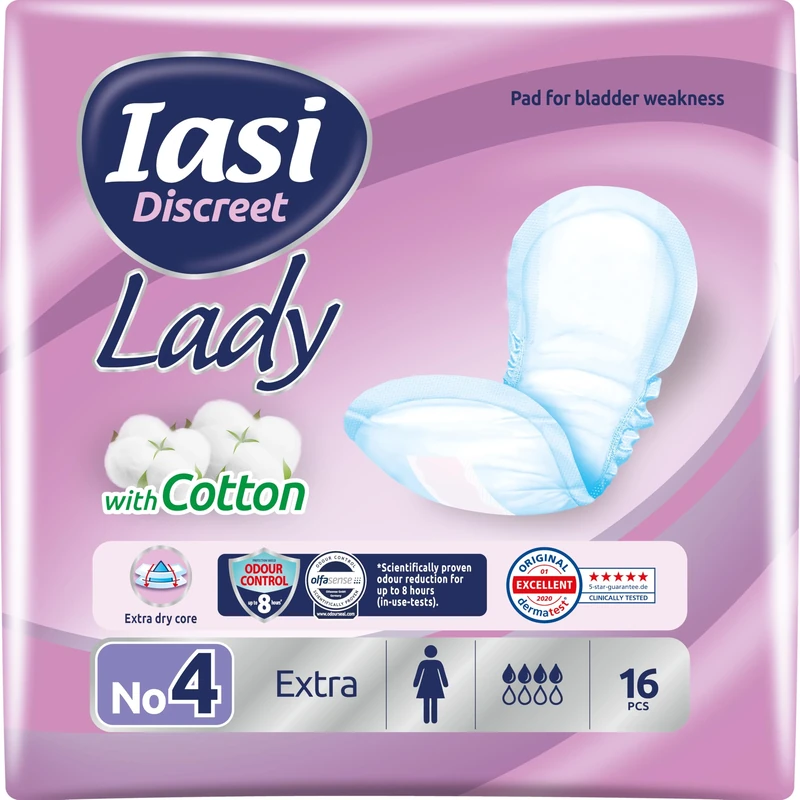 IASI Discreet Lady Lightweight Moderate Female Urinary Leak Pads Extra Size 16 Units