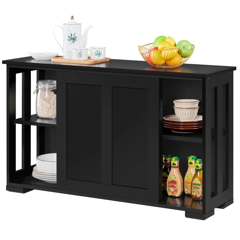 Yaheetech Sideboard Buffet Cabinet Black Stackable Kitchen Storage Cabinet with Sliding Door & Adjustable Shelf, Storage Cupboard for Living Room and Kitchen, 106.7 x 33 x 63 cm