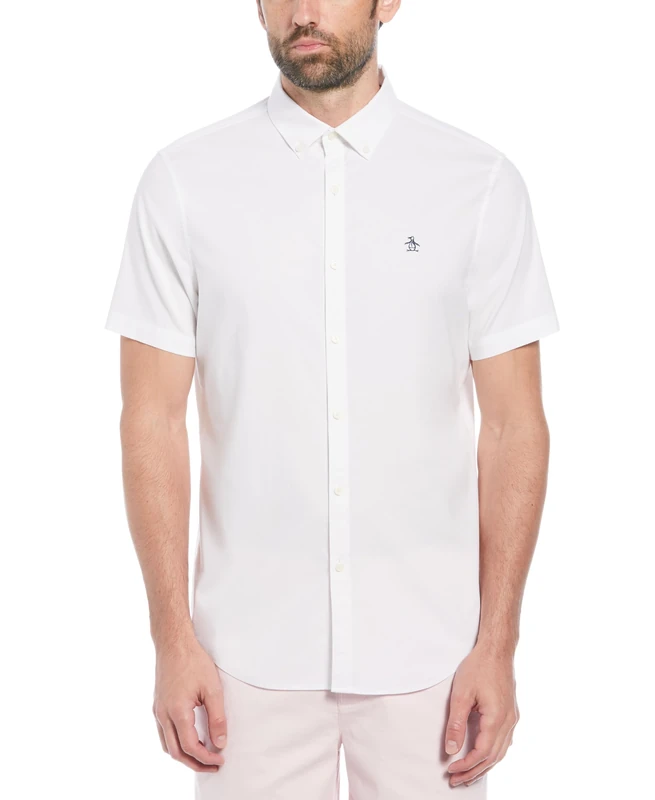 Original Penguin - Men's Shirt, SS Oxford STRTCH NO Fit Shirt, Bright White, L