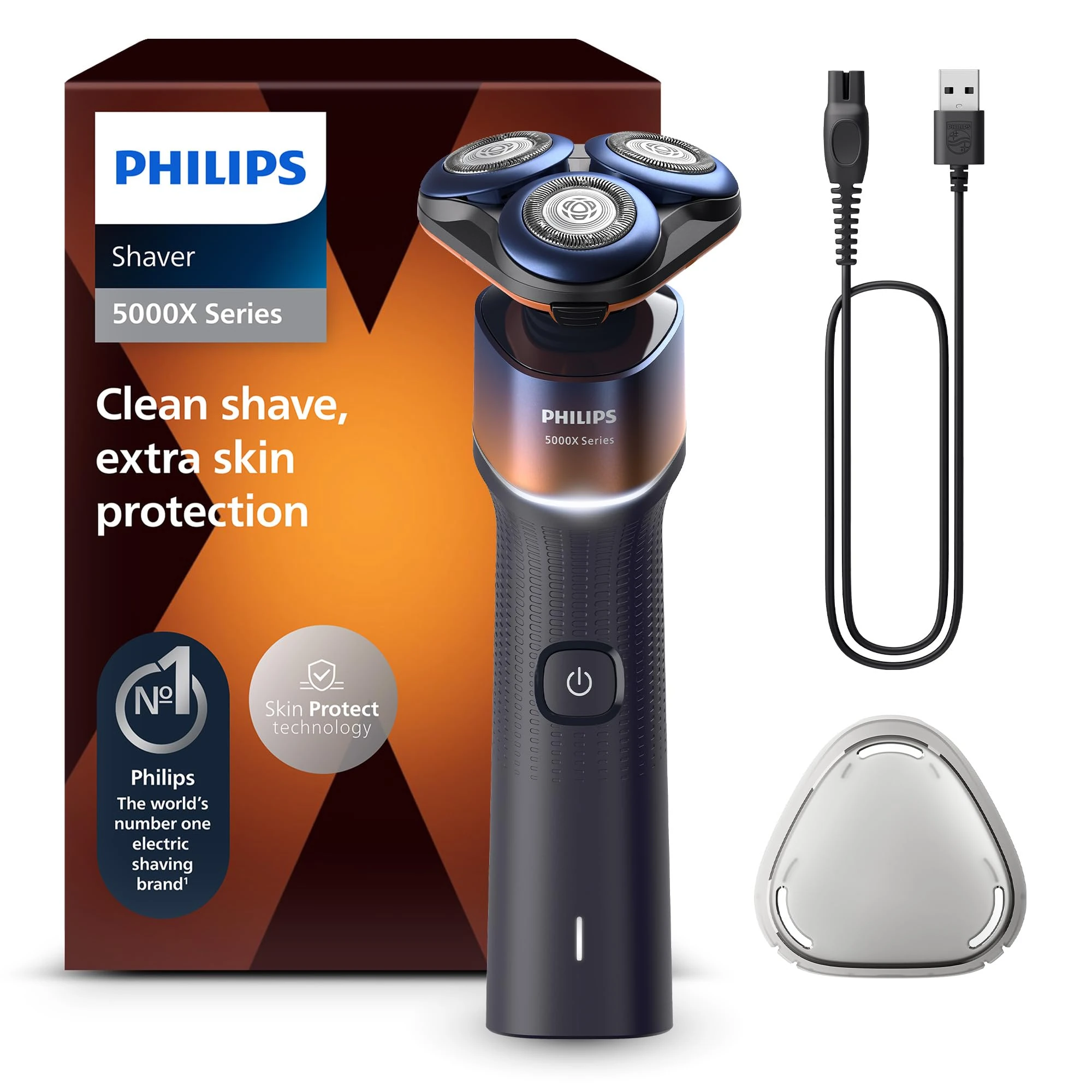 Philips Shaver 5000X Series, Wet and Dry Electric Shaver, Skin Protect Technology, 360 Flexing Head, 1 h Charging/5 min. Quick Charge, P-Cap, Orange, Model X5012/00