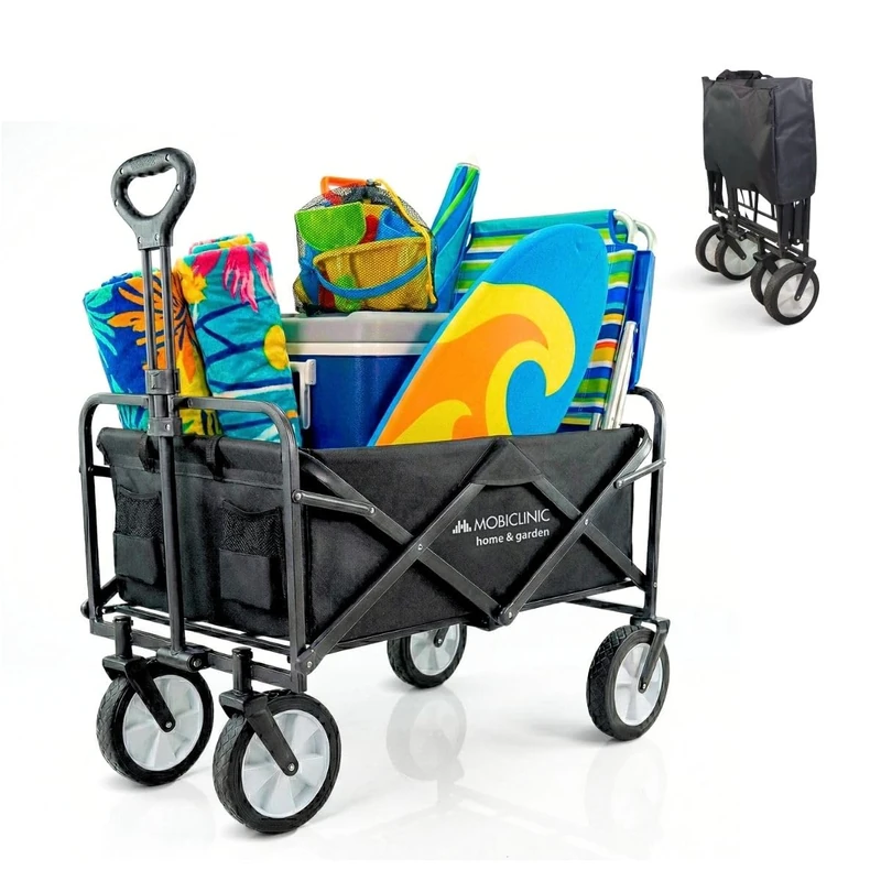 Mobiclinic®, Foldable Transport Trolley, for Beach, Garden, Shopping, Outdoor, Picnic, Duna Basic, Adjustable Handle, All Terrain Wheels 360°, Holds 80kg, Waterproof, Steel, PVC (Pro) - Image 1