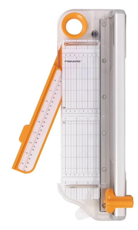 Fiskars bypass multi-material roll cutter, 30 cm / A4, paper cutter for thick materials such as vinyl, leather, chipboard and cardboard, plastic/aluminium, white/orange, 1068570