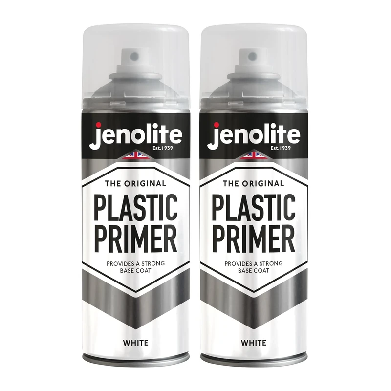 JENOLITE Plastic Primer Spray Paint | WHITE | 2x400ml | Premium Quality | Promotes Adhesion | For Automotive, Garden Furniture, Models & Hard Plastics