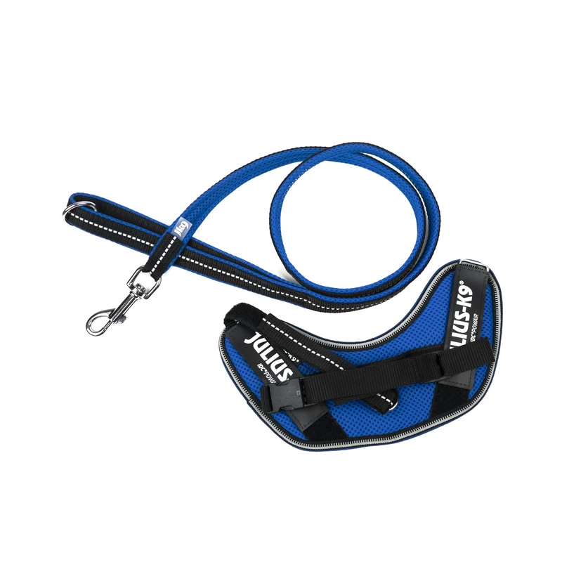 IDC Powair Bundle - IDC Powair Harness, Size: XS/Mini-Mini, Blue + IDC Powair Leash, Size: 1,2 m with Handle and Small Carabiner, Blue