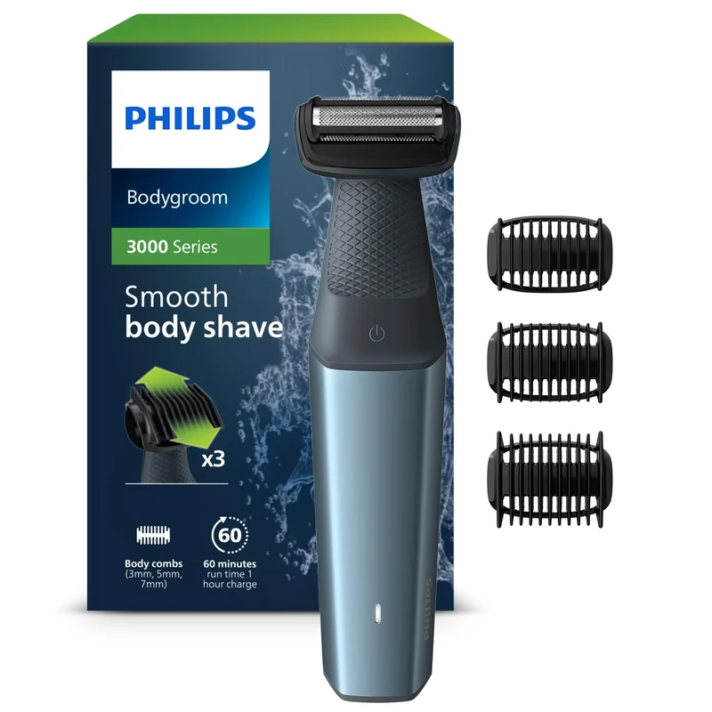 Philips Bodygroom Series 3000, Showerproof Groin and Body Trimmer, Close and Comfortable Shave, Complete Body Grooming, 60 Min. Runtime, Model BG3027/03