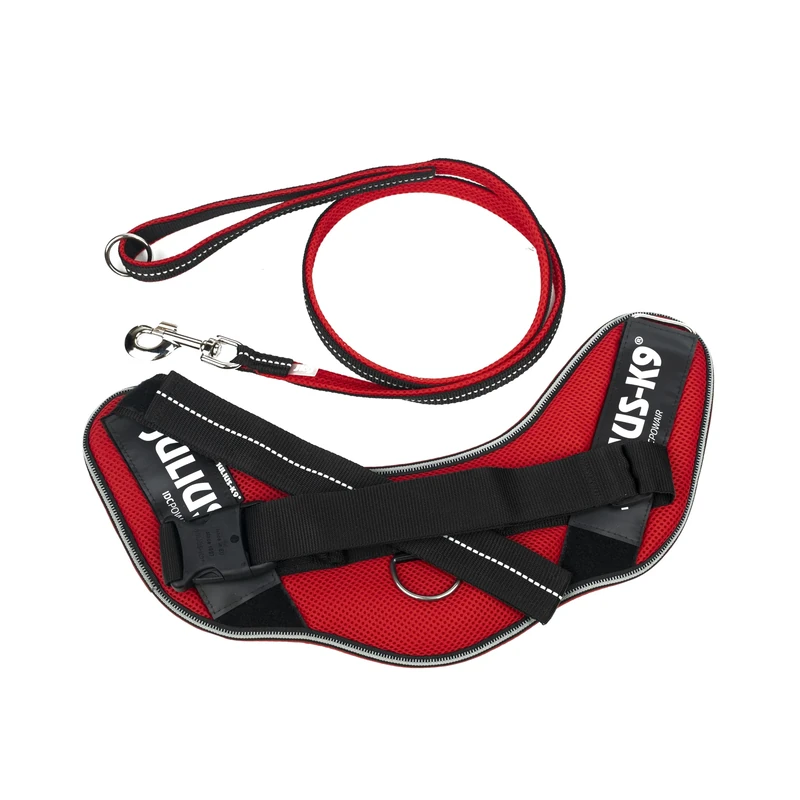 IDC Powair Bundle - IDC Powair Harness, Size: XL/2, Red + IDC Powair Leash, Size: 1,2 m with Handle and Large Carabiner, Red