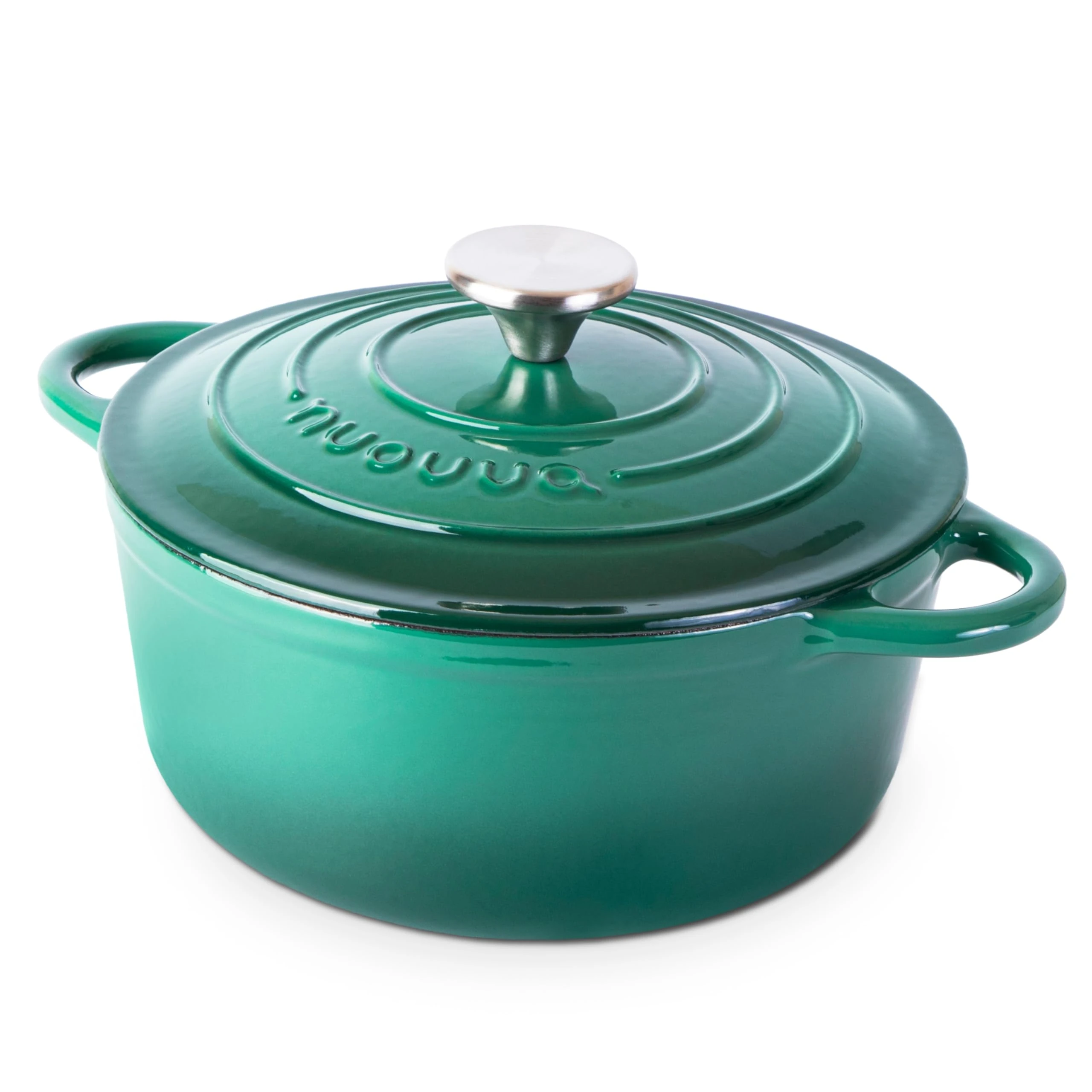 Nuovva Enamelled Cast Iron Dutch Oven Pot with Lid – 3.1 Quart Casserole Dish – Ceramic Dutch Oven for Bread Baking, Roasting, Braising & Stews – Oven Safe up to 500°F – 22cm Dark Green