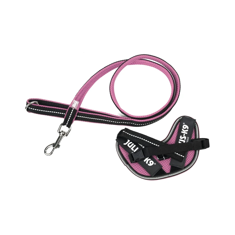 IDC Powair Bundle - IDC Powair Harness, Size: 2XS/Baby 2, Pink + IDC Powair Leash, Size: 1,2 m with Handle and Small Carabiner, Pink