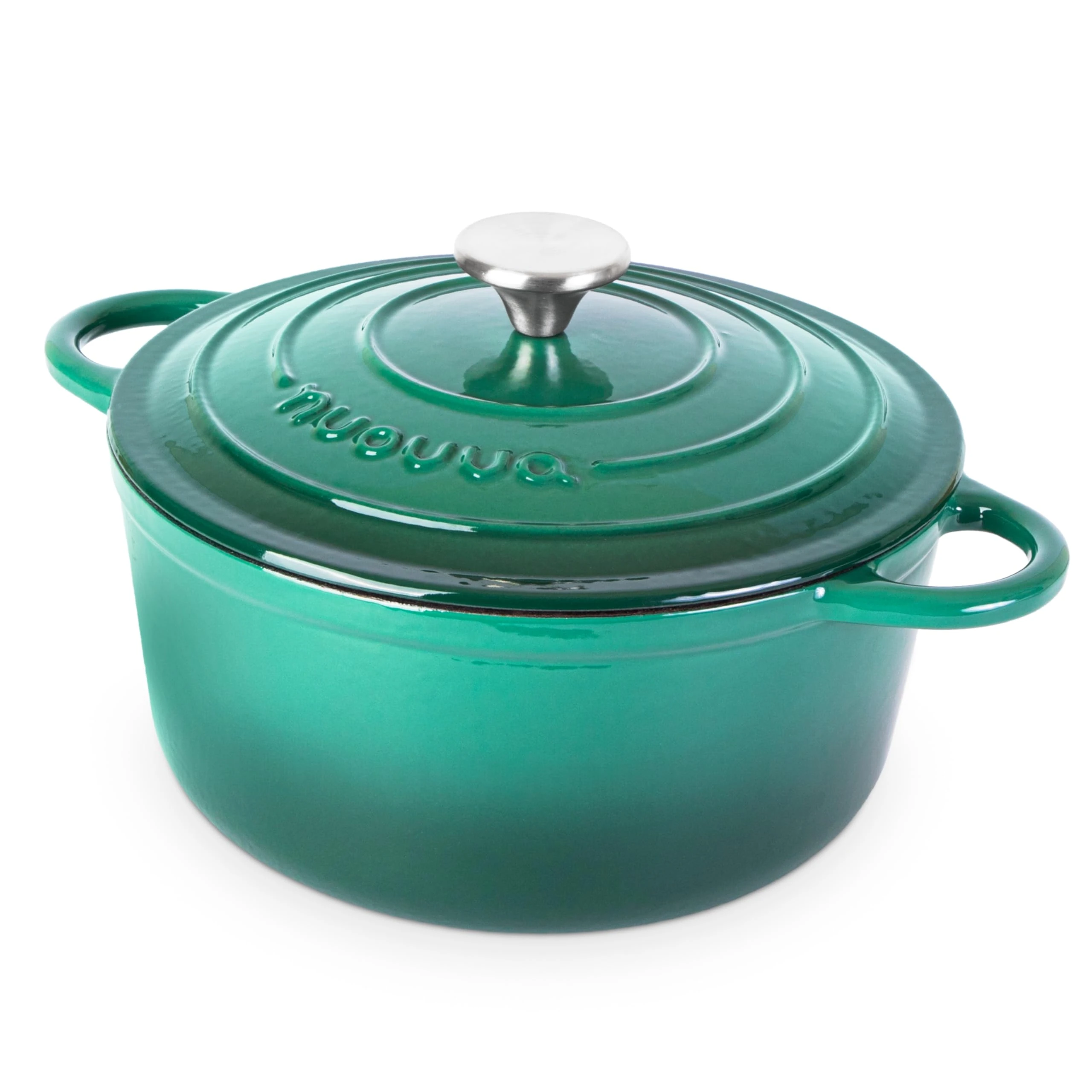 Nuovva Enamelled Cast Iron Dutch Oven Pot with Lid – 5 Quart Casserole Dish – Ceramic Dutch Oven for Bread Baking, Roasting, Braising & Stews – Oven Safe up to 500°F – 24cm Dark Green