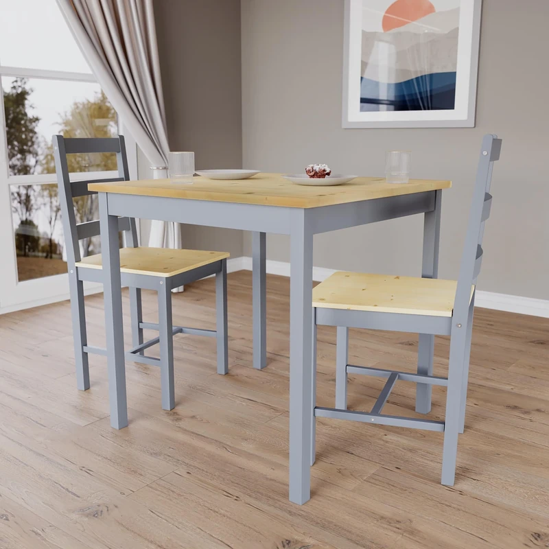 Vida Designs Yorkshire Dining Table and Chairs Set Kitchen Home Furniture (Grey & Pine, 2 Seater)