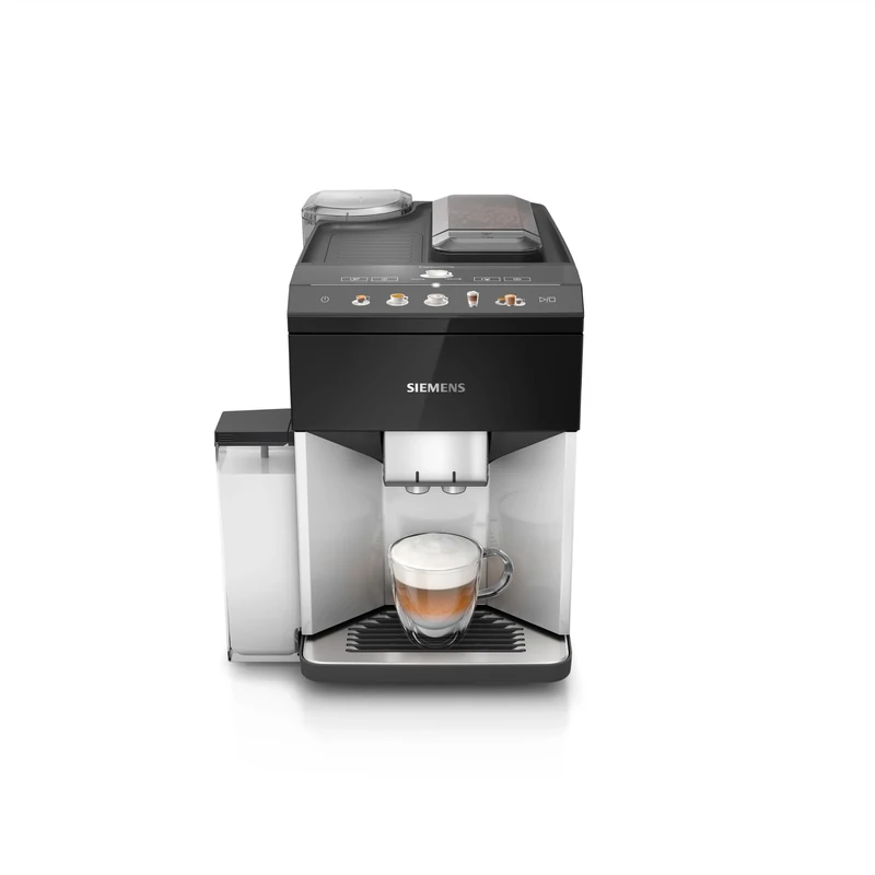 SIEMENS EQ500 Fully Automatic Bean to Cup Coffee Machine with coffeeSelect Display, oneTouch DoubleCup, 9 Coffee Beverages, autoMilk Clean in Daylight, TQ513GB1, Silver/Piano Black