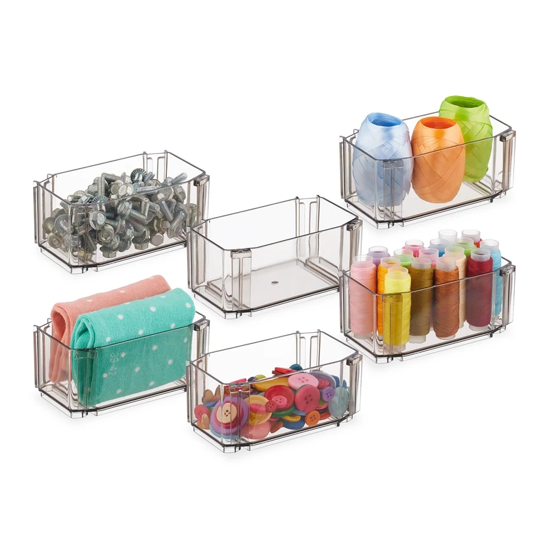 Relaxdays Drawer Organiser System, 6-Piece, Storage for Underwear, Socks, Make-up, Plastic, 5.5 x 12 x 7 cm, Transparent