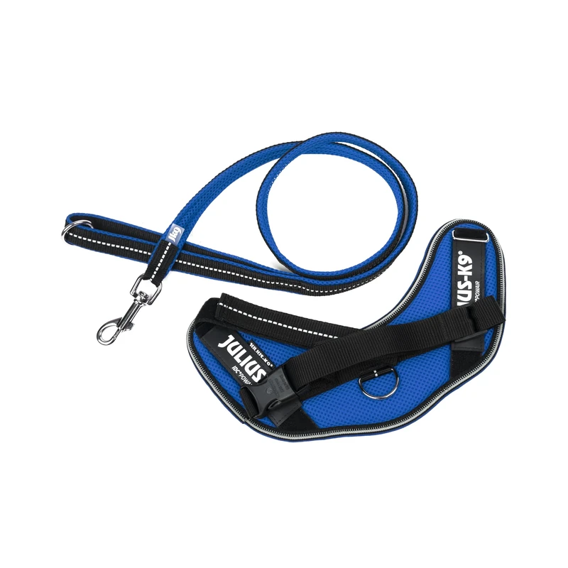IDC Powair Bundle - IDC Powair Harness, Size: S/Mini, Blue + IDC Powair Leash, Size: 1,2 m with Handle and Small Carabiner, Blue
