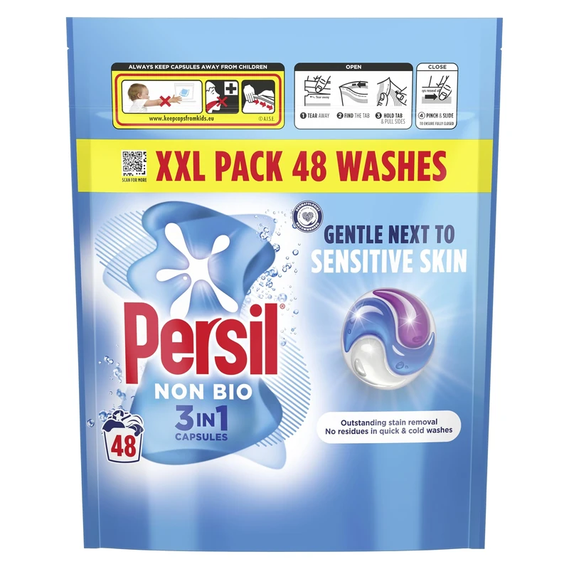 Persil Non Bio 3 in 1 Washing Capsules laundry capsules gentle next to sensitive skin for outstanding stain removal in quick & cold washes 48 washes