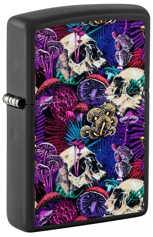 Zippo Windproof Lighter, Pyschedelic Mushroom, Black Mat, Black Light, Refillable, Reusable, Windproof Design, Gift Box, Made in USA