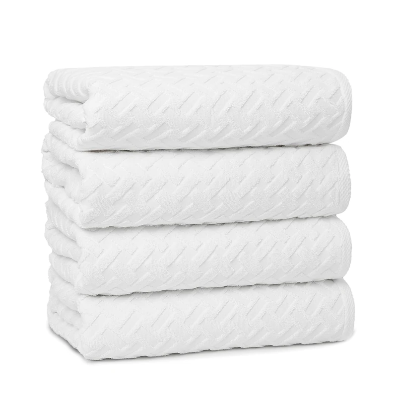CASUAL LIVING 28650 White Cane Cotton Bath Towel, Hotel-Style Bath Towels, Ultra-Soft, Highly Absorbent, Machine Washable, Quick-Drying, 4-Piece Bath Towel Set, Bath Towel, White