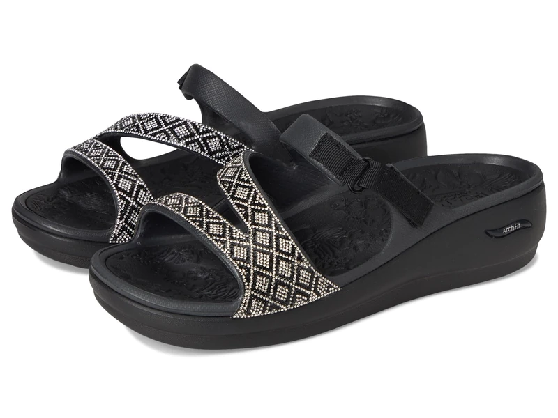 Skechers Women's Wedge Sandal, Black, 8