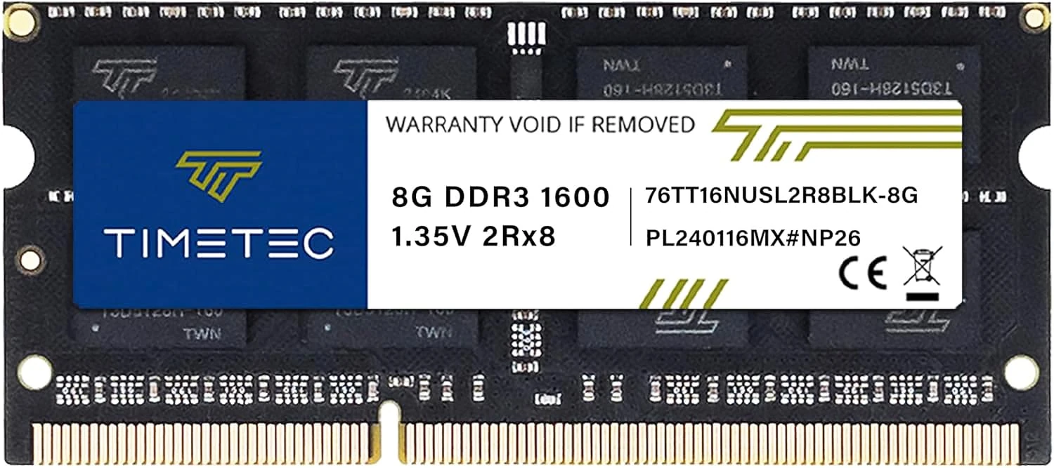 Timetec 8GB DDR3 1600MHz (DDR3L-1600) PC3-12800(PC3L-12800S) Non-ECC Unbuffered 1.35V/1.5V CL11 2Rx8 204 Pin SODIMM Laptop Notebook PC Computer Memory RAM Module Upgrade Black PCB