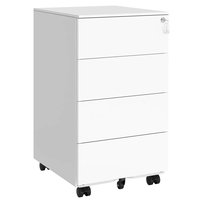SONGMICS Mobile File Cabinet, Lockable, with 4 Drawers, Hold Documents, Stationery, Pre-Assembled, for Office, Home Office, 39 x 45 x 69.3 cm, Cloud White OFC064W14