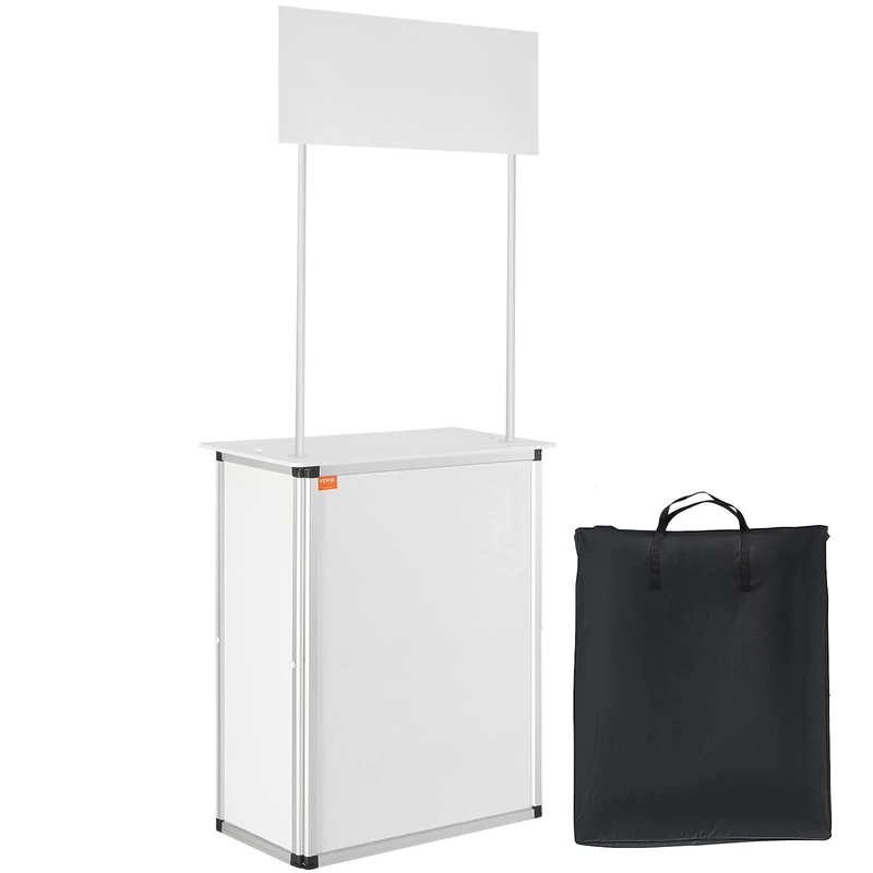VEVOR Portable Tradeshow Podium Table, 30.91" x 14.96" x 71.46", Display Exhibition Counter Stand Booth Fair with Wall, Foldable Promotion Retail Bar Table Pop Up Podium with Storage Rack/Carrying Bag