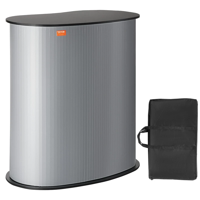 VEVOR Portable Tradeshow Podium Table, 90 x 49 x 94 cm, Display Exhibition Counter Stand Booth Fair with Wall, Foldable Promotion Retail Bar Table Pop Up Podium Counter with Carrying Bag