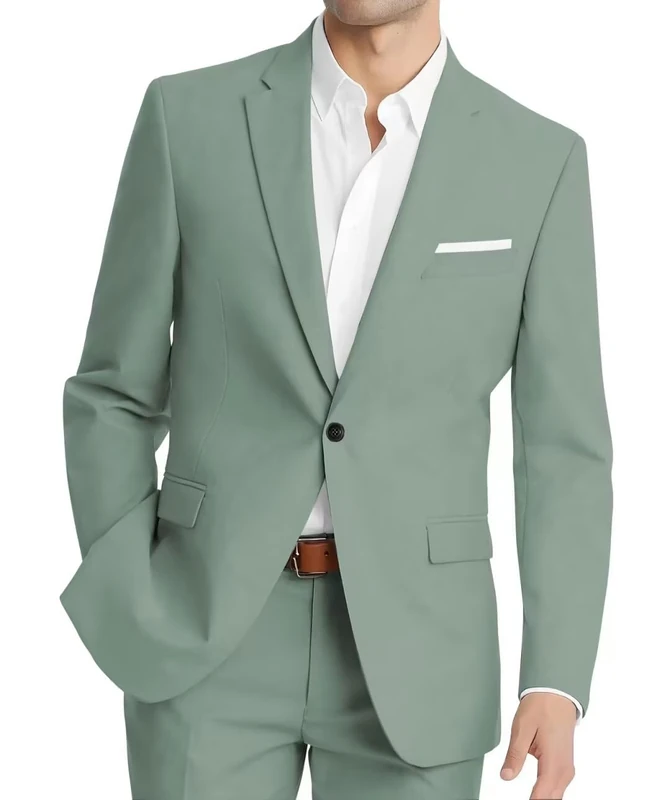 HUUTOE Mens Suits Regular Fit 2 Piece Slim Fit Suits for Men Wedding Prom Suit Separates Blazer Jacket Pants Set Guest, Sage Green, M - Image 1