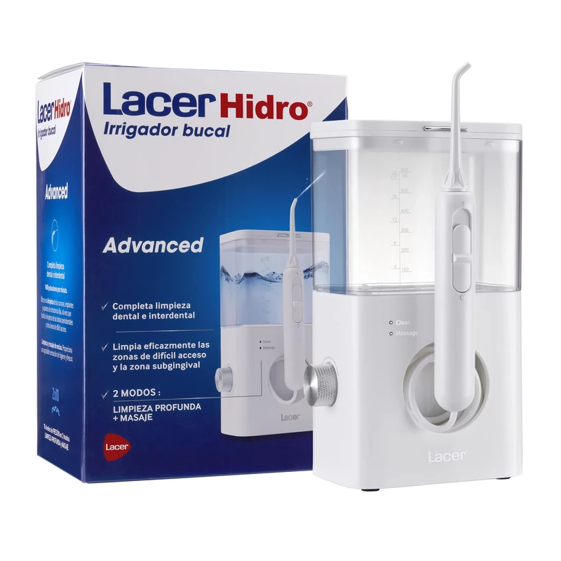 LACER HIDRO Advanced Hydro Oral Irrigator with 4 Refills, Electric Brush and Oral Irrigation, Deep Cleaning, Gum Massage, Cleans Lingual and Subgingival Area, 10 Pressure Levels, White