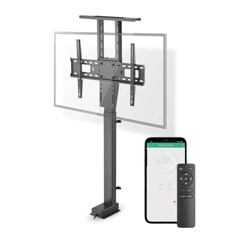 Nedis Smart Wi-Fi Motorised Lift TV Stand for 37-80" Screen, Built-in Cabinet Design, Max 60kg, Adjustable Height with Remote App & Voice Control