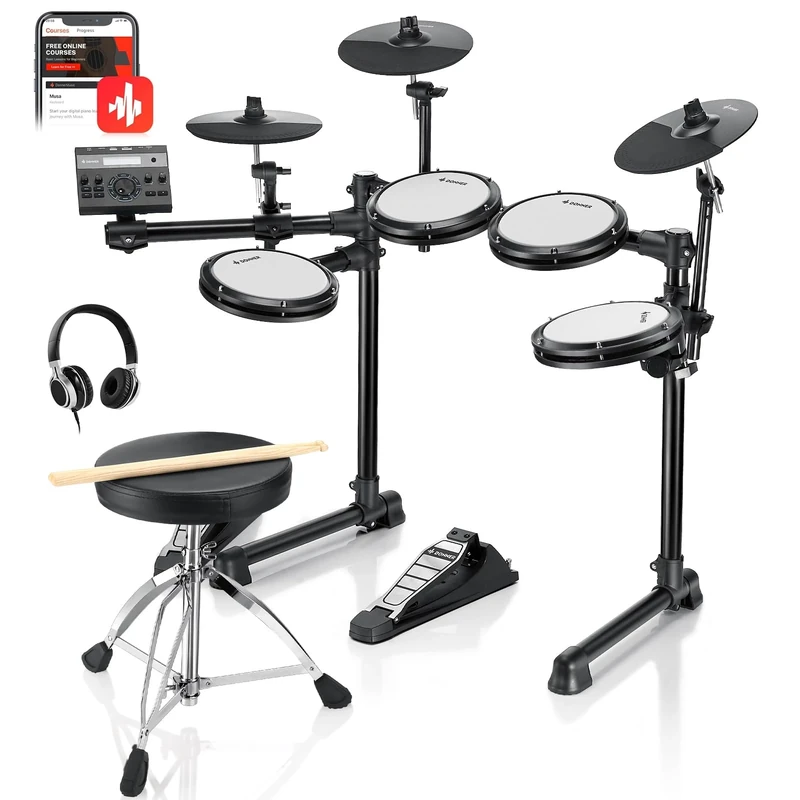 Donner DED-200 Lite Electronic Drum Kit for Beginners with Over 450 Sounds, USB MIDI, Silent Mesh Ear Pads, Thrones, Headphones, Sticks and 40 Lessons